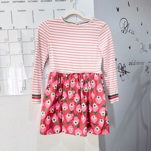 Mini Boden Pink Striped Cotton Dress Floral Skirt Size 9-10 Lined
